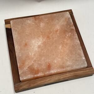 Himalayan Pink Rock Salt Block for Grilling, Searing, Cooking, BBQ & Wood Frame